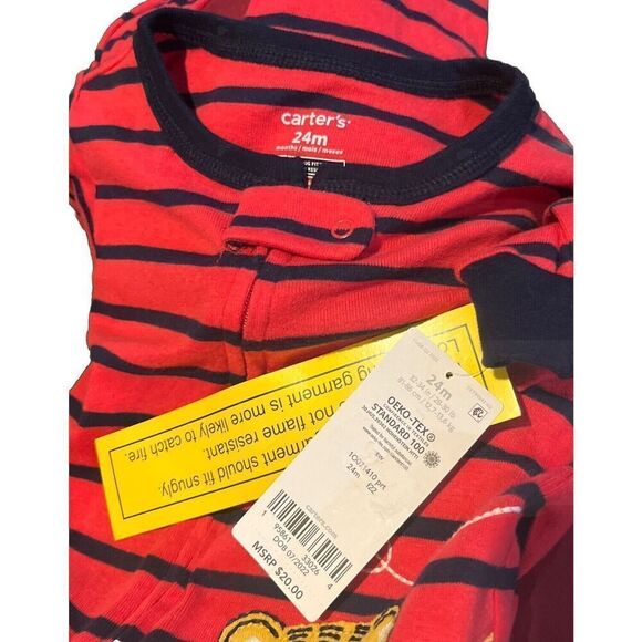 CARTERS 1 PIECE FOOTIE PAJAMAS RED AND BLACK WITH BABY TIGER SIZE 24M - Picture 4 of 4
